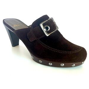 Stuart Weitzman Double Agent Brown Suede Studded Mule Clog Size 8
